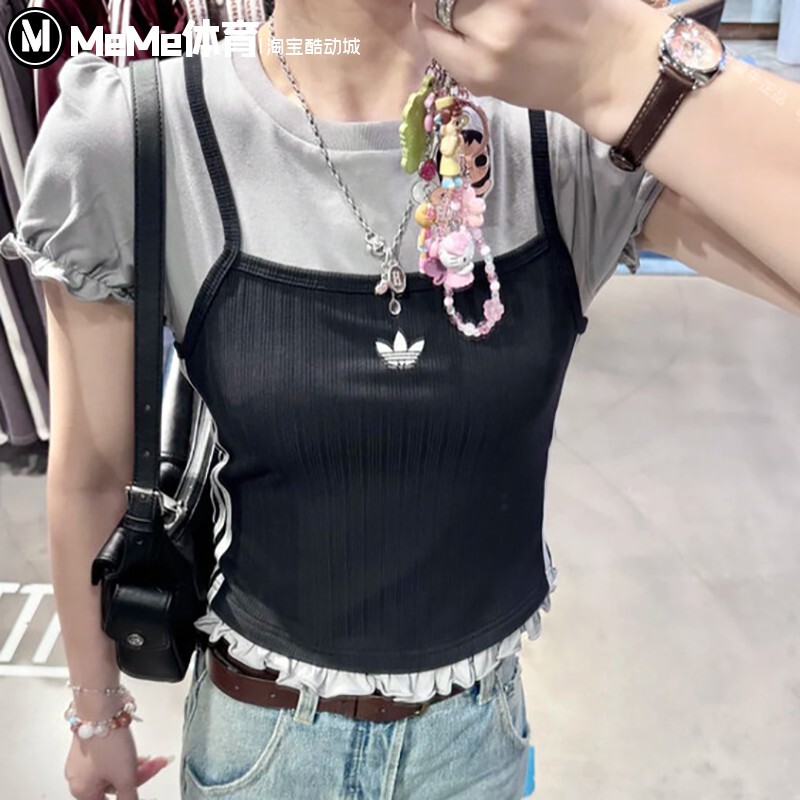 Adidas Originals 2026 Summer Women's Faux Two-Piece Gentle Sweet Cool Style Slim Fit Short Sleeve T-Shirt Ky3299