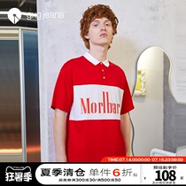 gxgjeans mens summer lapel polo shirt letter printing college style casual short-sleeved mens tide