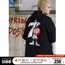 gxgjeans mens summer hooded jacket mens back pattern trend brand contrast color casual loose jacket