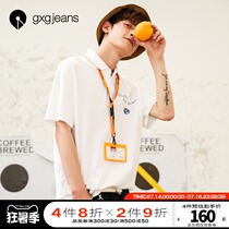 gxgjeans mens white polo shirt mens summer ins lapel trend printing casual short-sleeved T-shirt mens trend