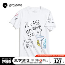 gxgjeans Mens summer t-shirt Mens youth personality letters graffiti Cotton casual round neck short sleeve white T-shirt tide