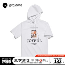 gxgjeans mens 2019 summer new hooded sweater letter printing short-sleeved loose tide brand