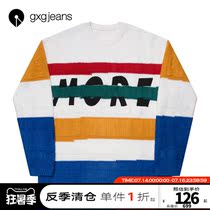 gxgjeans mens new winter sweater stream of consciousness jacquard college storm Pu letter literary sweater mens tide