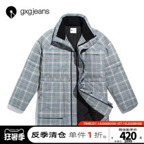 gxgjeans mens 2019 winter new plaid retro stand-up collar casual short down jacket tide
