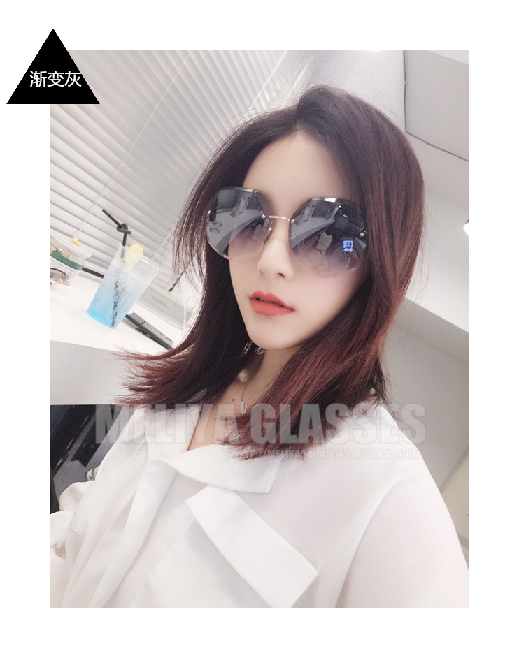 Châu Âu và Hoa Kỳ đa giác không khung cắt tỉa kính râm nữ gradient đại dương màu sắc kính râm chống UV nữ tròng kính đổi màu
