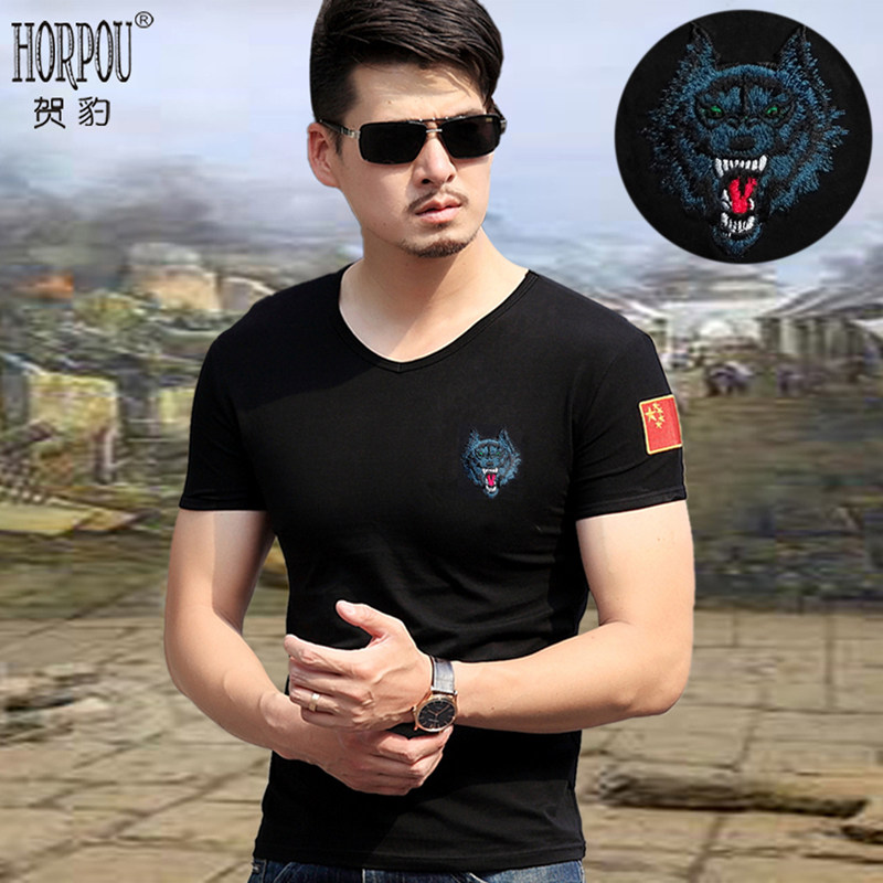 Seiko embroidery 2022 China T-shirt men cotton stretch special forces slim round neck national flag camouflage short-sleeved summer