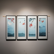 New Chinese Style Handmade Su Embroidered embroidery Four-bar finished product with frame sofa Background TV wall Living room Decorative Painting