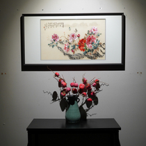 New Chinese style flowers open rich and pure handmade Su embroidery Embroidery Painting Sofa background wall TV Wall Living room Decorative Painting