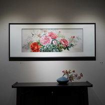 New Chinese style large size Peony flower open rich and expensive pure handmade Su embroidery Sofa Book Room Living-room Decoration Painting