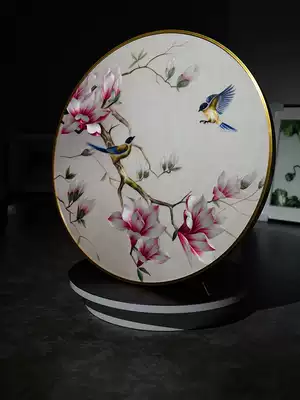 Yutang Fugui Jinyu Mantang Su embroidery finished round decorative painting Magnolia bird pure modern new Chinese hanging painting direct sales