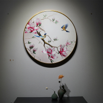 Yutang rich Jinyu Mantang Su embroidery finished round decorative painting Magnolia bird pure modern new Chinese hanging painting direct sales