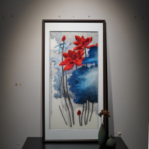 Zhang Daqian golden lotus Su embroidery porch aisle decoration hanging paintings New Chinese handmade high-end large embroidery selected patterns