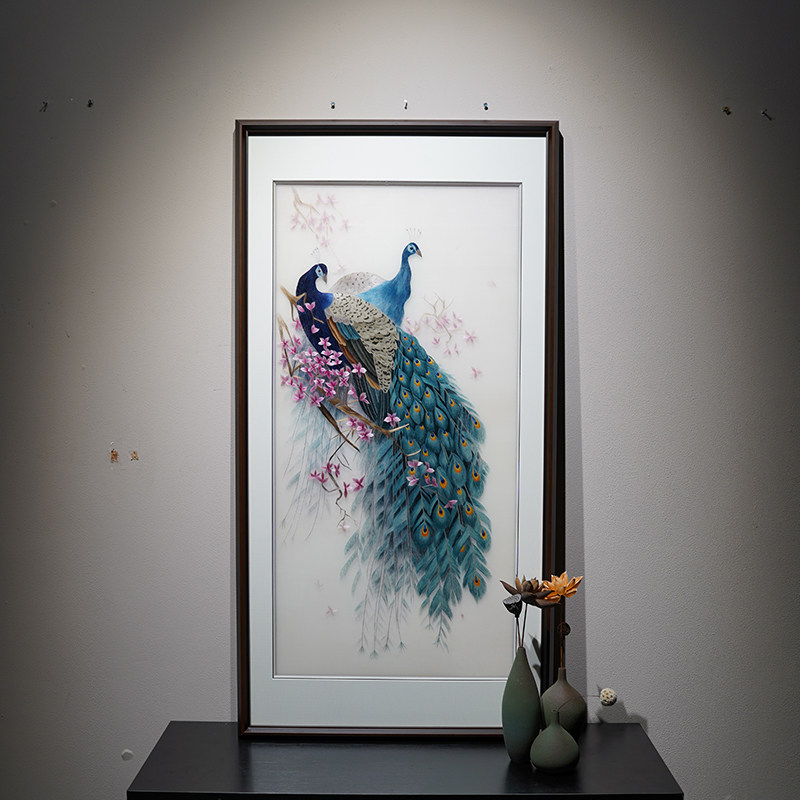 Peacock screen rich and auspicious boutique Suzhou embroidery hanging painting factory direct selling limited edition embroidery new Chinese style porch decoration painting