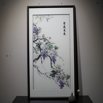 Purple qi comes to Yaochi from the east and looks west at the dancing bluebird dance before falling Handmade new Chinese embroidery decoration hanging painting soft assembly