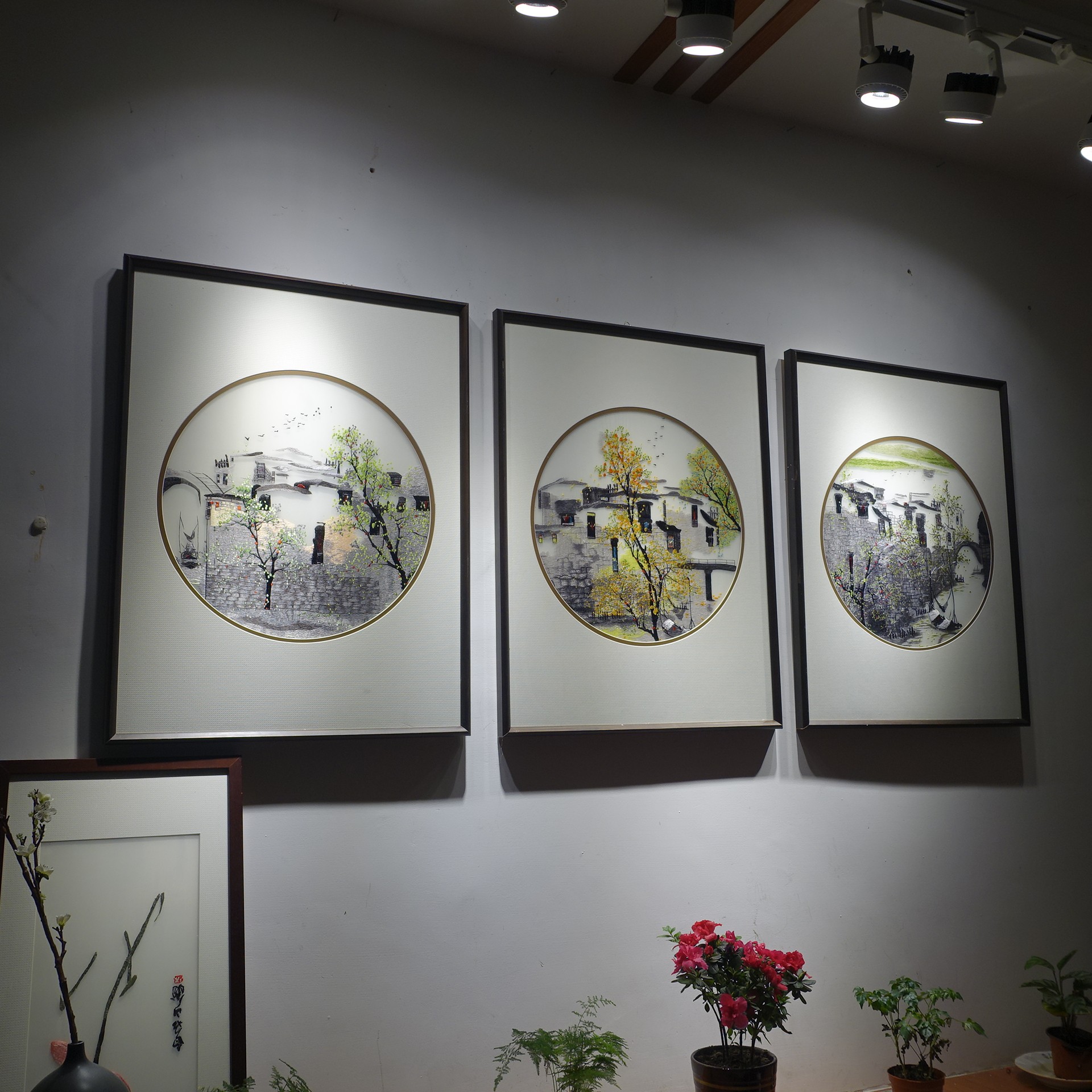 Sucheng Scenery New Chinese Living Room Sofa Backwall Decorative Painting Jiangnan Watertown Boutique Shu Yue Embroidery Silk