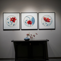 Pure handmade Su embroidery embroidery Full Hall and New Chinese style Triple sofa Background TV wall Living room Decorative Painting