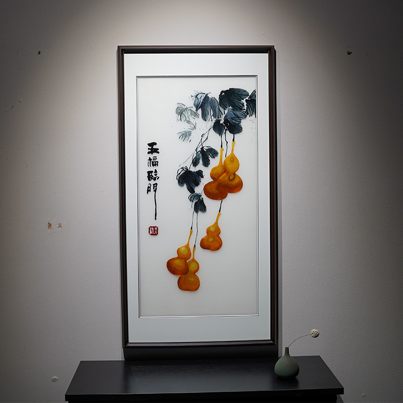 Wufu Linmen gourd Su embroidery pure hand embroidery decorative hanging painting new Chinese entrance soft decoration master embroidery lady boutique