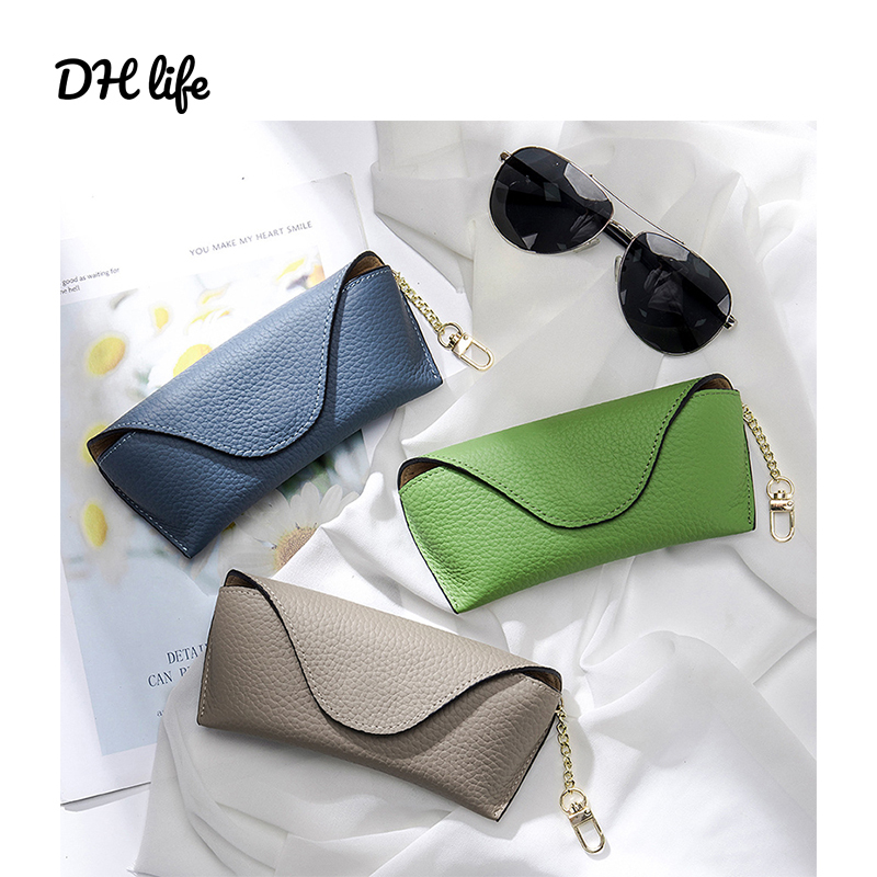 Dh Genuine Leather Glasses Case Simple Design First Layer Cowhide Glasses Bag High-End Feel ins Portable Sunglasses Storage Bag