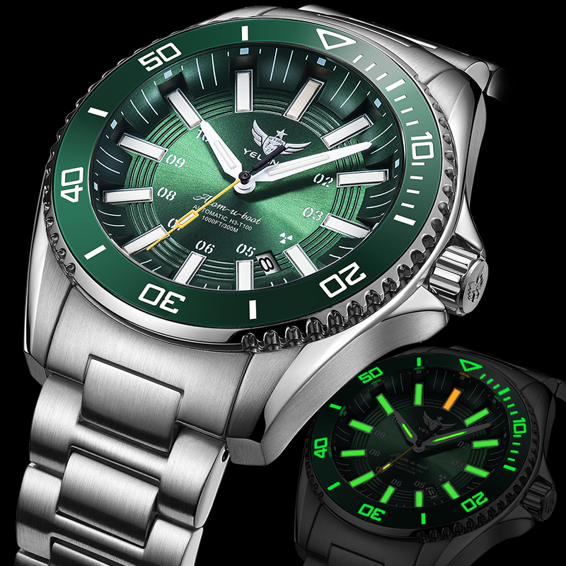 Green Water Ghost Watch Men's Brand Men's Fully Automatic Mechanical Watch Men's Diving Watch Waterproof Luminous Men's Watch V1032