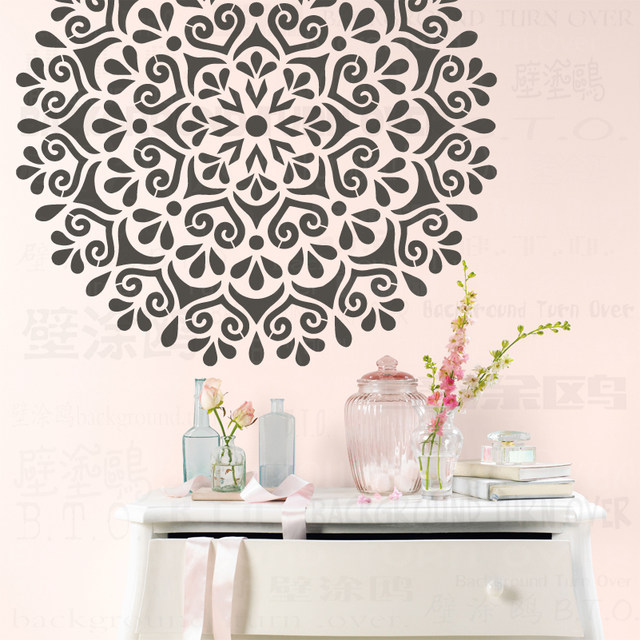 Stencil Mandala Tropicale Grande 70cm - Riutilizzabile Per Pareti E Decorazioni