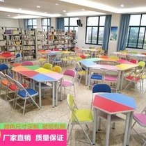 Desks and chairs for student group activities multifunctional color trapezoidal combination table tutorial class training institution classroom tables and chairs