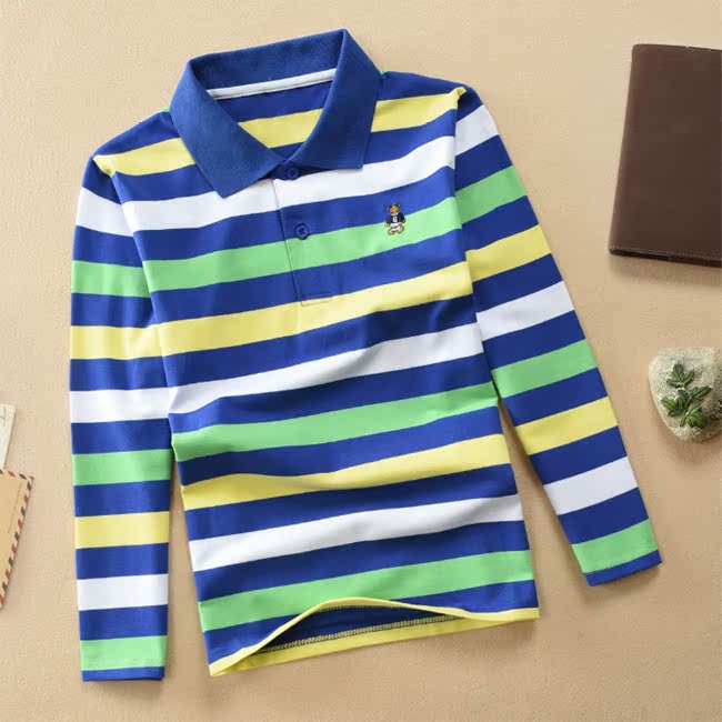 Áo thun tay dài cho bé trai Áo thun sọc cotton cotton cho bé trai lớn mùa xuân hè 2019 và trẻ em mặc nhung cộng với nhung áo thun trẻ em