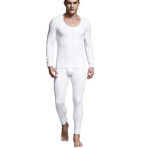 Autumn and winter trendy mens fleece thickened underwear fashion round neck sexy tight-fitting warm suit solid color youth autumn clothes and long johns
