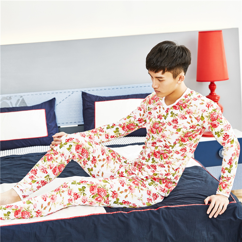 Autumn and winter trendy men's underwear pure cotton tight-fitting thin section heating underwear V-neck youth autumn clothing sanitary pants bottoming shirt - Taobao