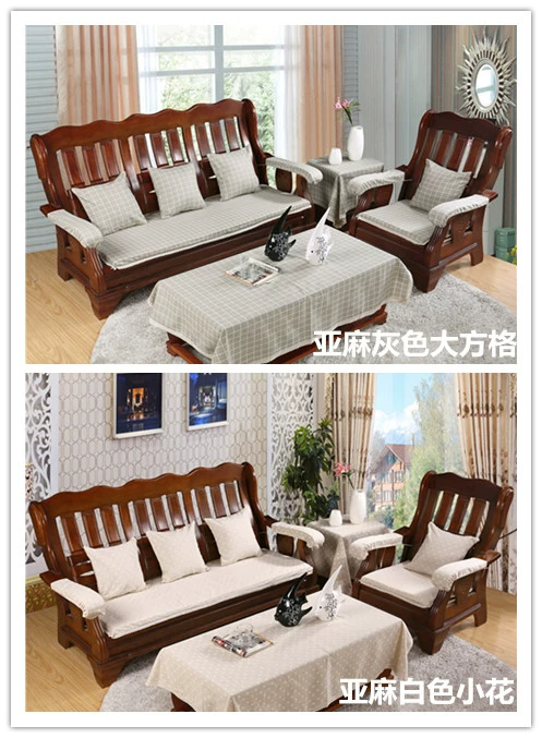 Sofa gỗ đệm mùa xuân và mùa thu băng ghế mat bằng gỗ bông mùa đông ghế gỗ vải phòng khách ba gỗ đệm gỗ gụ đệm ghế gỗ