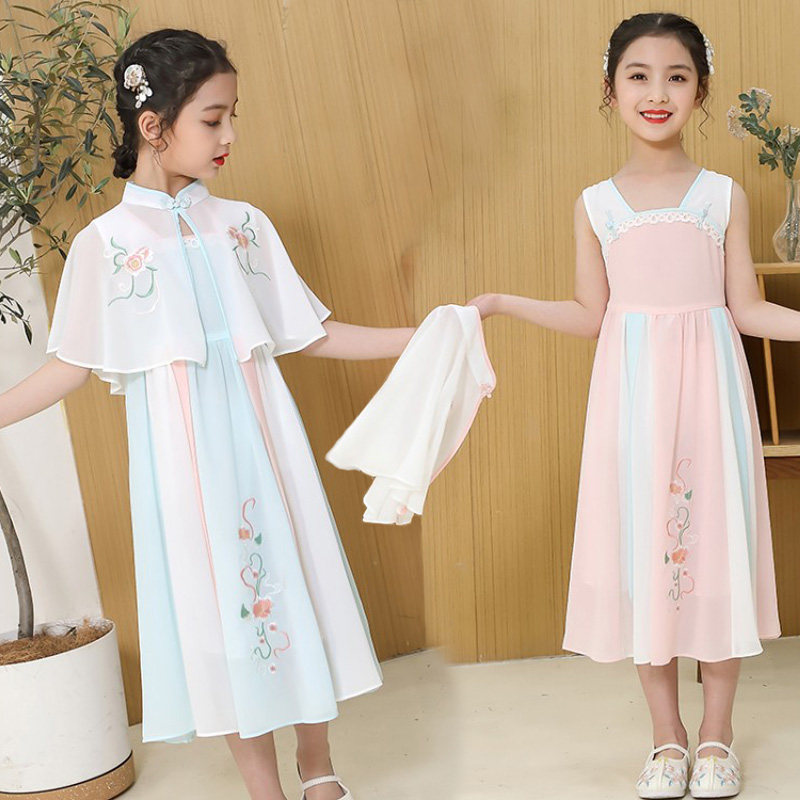 Girl's summer loaded with a knee length skirt Han suit big child summer girl princess dresses dress 15 years old