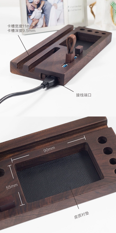 Black Walnut Mobile Phone iPad Storage Stand Computer HUB Splitter USB3.0 Office Gift Logo Tùy biến - USB Aaccessories