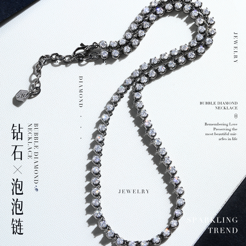 【Diamond Bubble Necklace】Miss Xu Jewelry 18K Gold Black Gold Inlaid Cultured Diamond Clavicle Chain Pendant Chain 【Diamond Bubble Necklace】Miss Xu Jewelry 18K Gold Black Gold Inlaid Cultured Diamond Clavicle Chain Pendant Chain