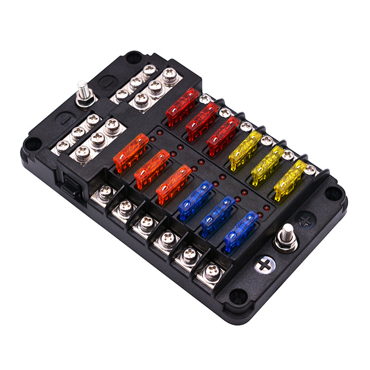 Car fuse box insert-sheet screw with cathode multi-channel fuse box LED indication house travel accessories
