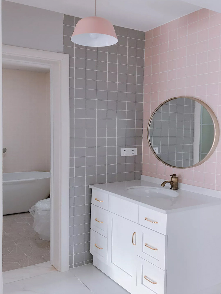 Nordic net red ins Powder green matte small square brick powder room kitchen and bathroom wall brick Pink nine-grid mosaic