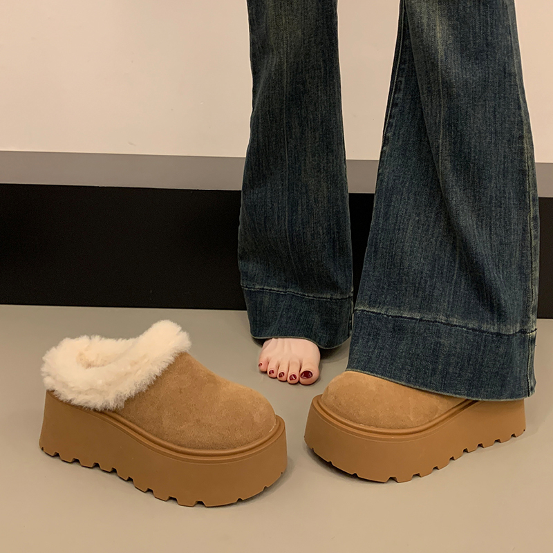 British Genuine Leather Thick-Soled Birkenstock-Style Closed-Toe Half-Slippers for Women, Suitable for Outdoor Wear, 2026 New Autumn and Winter Models, Height-Increasing, Fleece-Lined Snow Cotton Slippers British Genuine Leather Thick-Soled Birkenstock-Style Closed-Toe Half-Slippers for Women, Suitable for Outdoor Wear, 2026 New Autumn and Winter Models, Height-Increasing, Fleece-Lined Snow Cotton Slippers