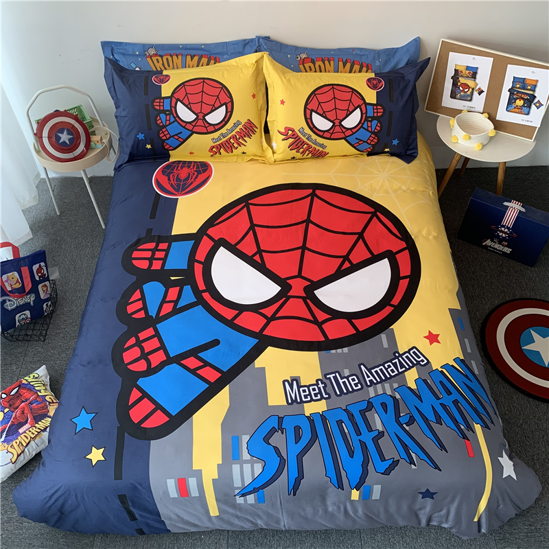 Total Cotton Four Pieces Pure Cotton Sheet Boy Hero Bed Linen Children Cartoon Quilt Cover 1 8m1 5 m Bedding