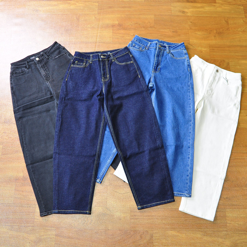 Original Foreign Trade Elastic Women's High-Waisted Standard Fit Tapered Ankle-Length 9-Point Jeans Straight-Leg Pants 5068R-60