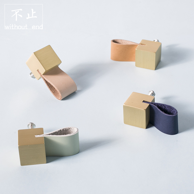 More than] Nordic brass pull handle overall cupboard wardrobe Home Furniture Calf Leather Little Handle Brief original design Tetris pull handle