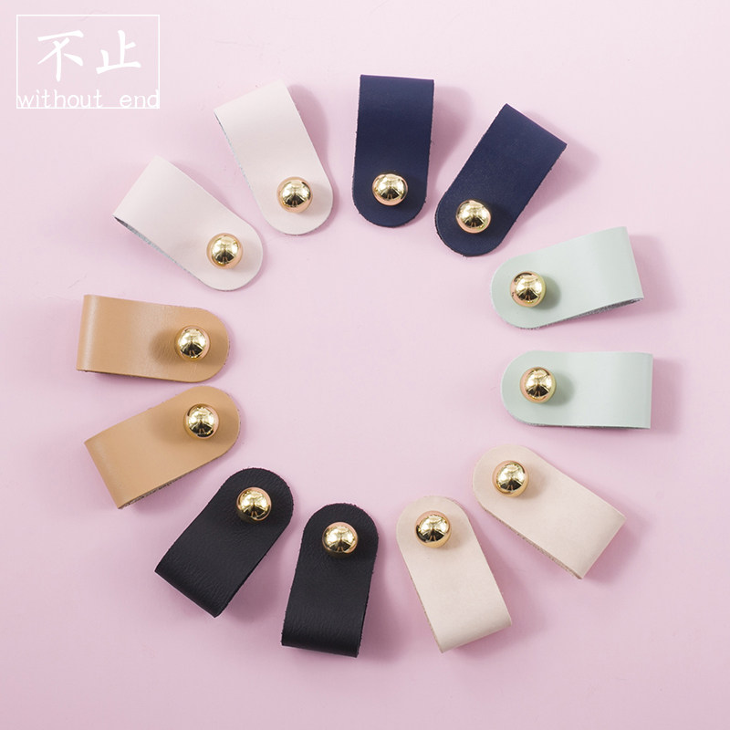 Nordic Brass Head Layer Real Bull Leather Small Handle Anticollision Modern Minima Light Lavish Drawer Clothing Cabinet Door Bull Leather Handle