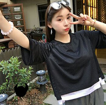 Muscle Queen Loose Slim Fitness Clothing T-shirt Women Quick Dry Top Fake Two Half Sleeve Sports Running Blouse