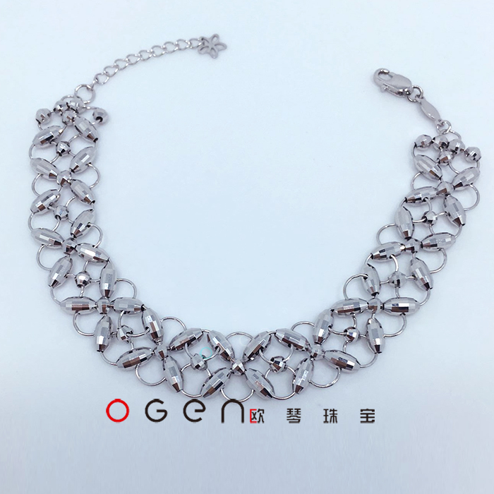 Platinum boutique PT950 laser olive beads double row luxury bracelet big counter with the same OGEN jewelry