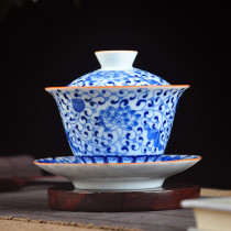 Jingdezhen Ceramic Cover Bowl Chinese Green Flower porcelain Sancai Bowl Single Tea Cup Bone Porcelain for home without hot hand tasting