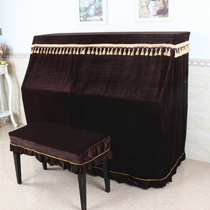 Thickened gold velvet piano cover full cover water droplets Black European simple modern high-quality lace cover cloth dust cover