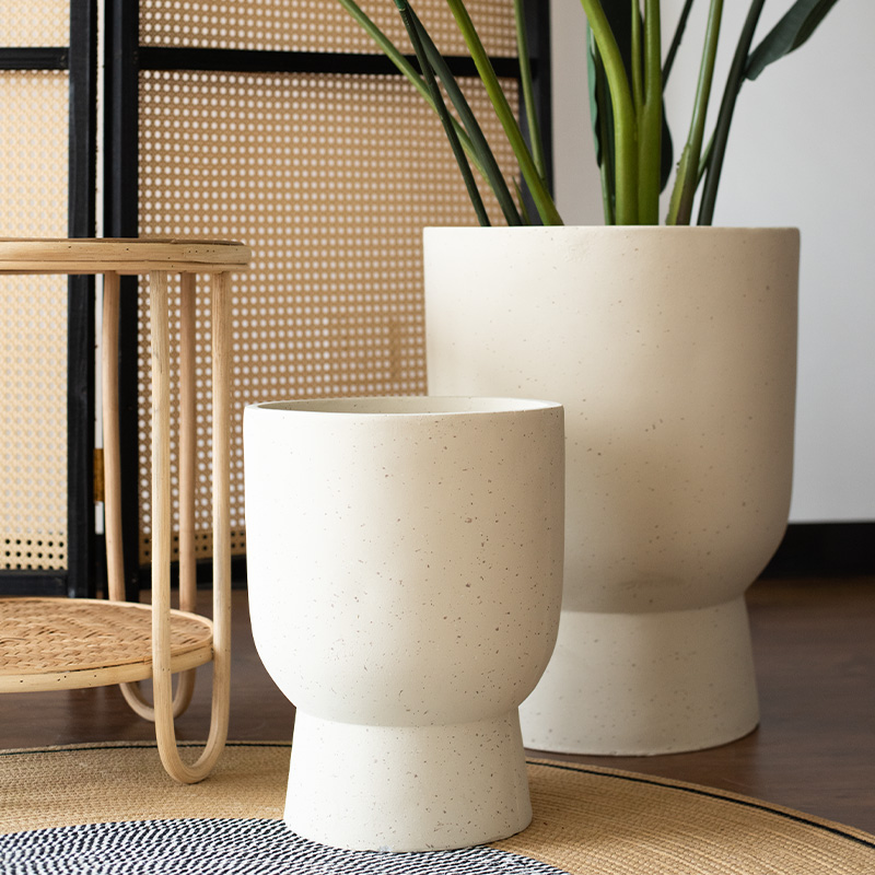 JK mousse Balcony Living Room Ceramic Floor Type Large Flower Pot special room minimalist High foot cup Magnesium Clay Basin-Taobao