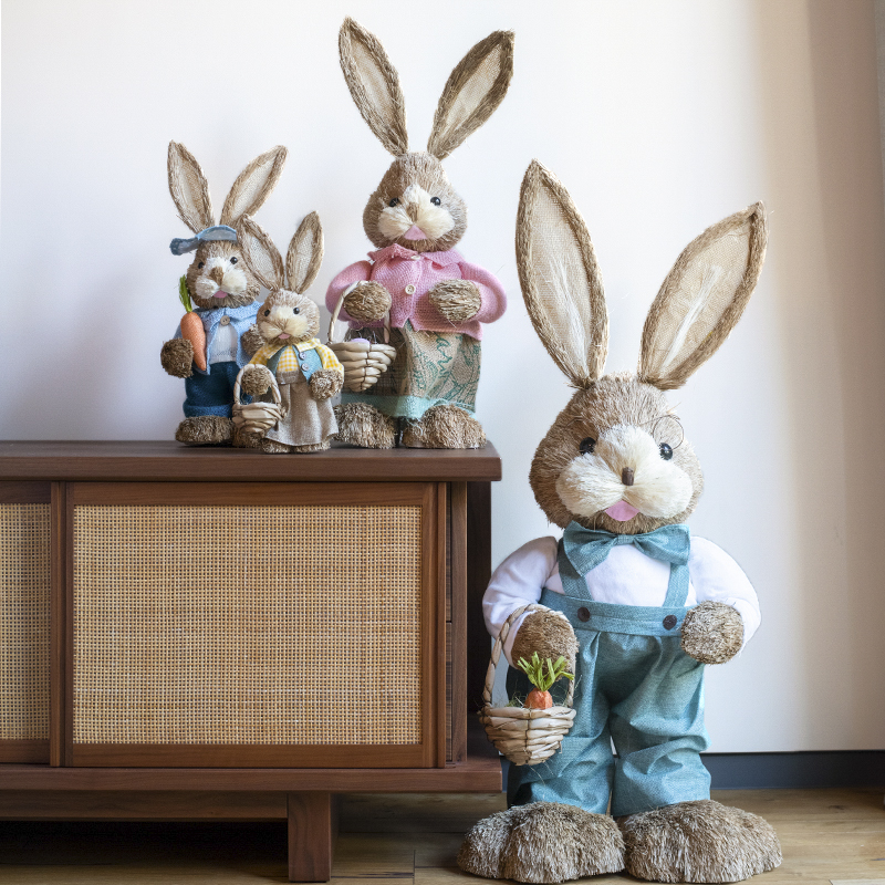 JK Mu space living room large floor-to-ceiling ornaments light luxury handmade straw rabbit wedding garden balcony creative decoration