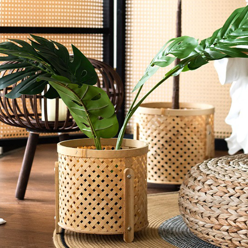 JK mousse handwoven bamboo weaving bamboo weaving floor flower basket swinging piece containing basket flower pot green planting balcony garden flower shelf-Taobao
