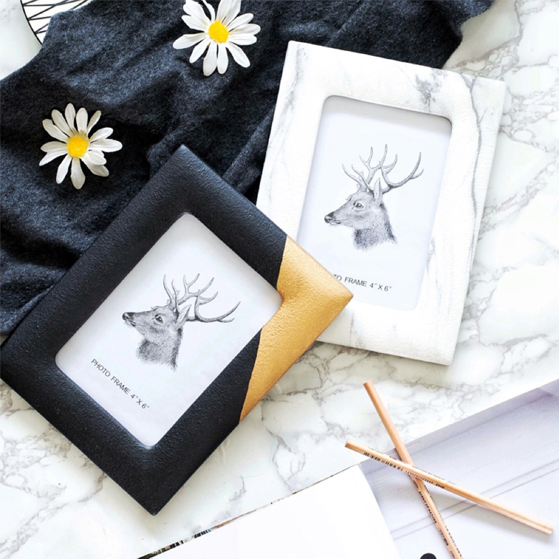 JK Mu Space Nordic Modern Simple Marble Pattern 6 Inch 7 Inch Photo Frame Black Simple Brush Gold Photo Frame