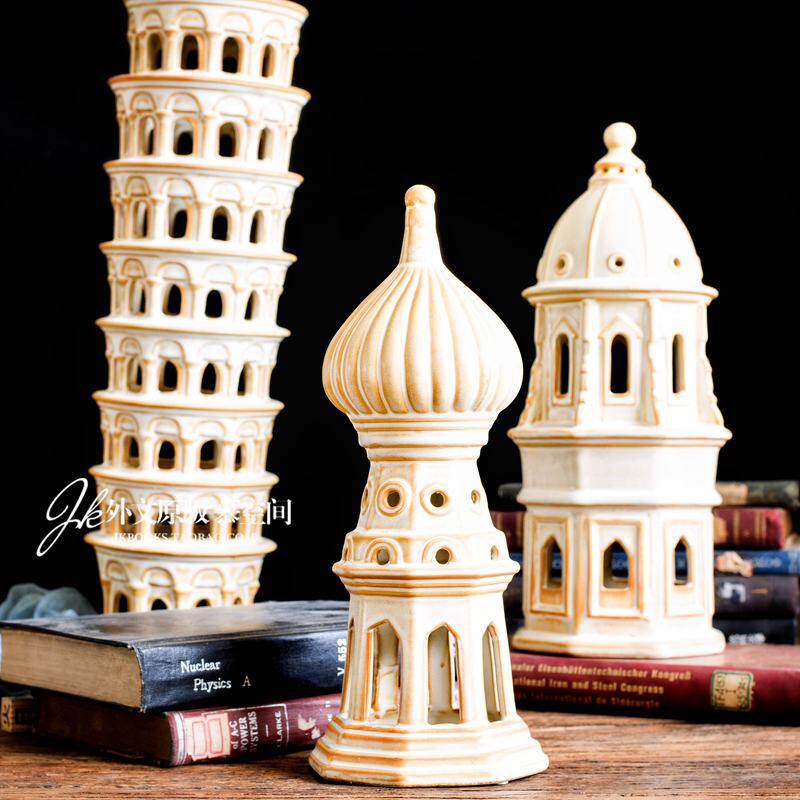 JK Mu space Nordic retro pizza leaning tower beige famous architectural ceramic decoration