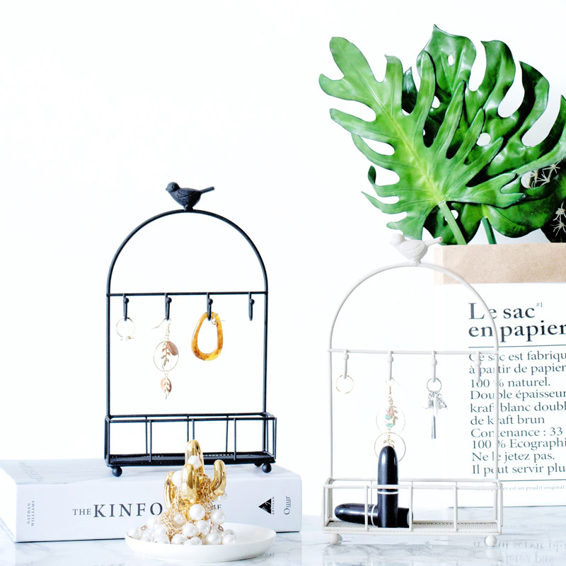 JK Mu space retro wrought iron black and white bird jewelry storage rack earrings necklace display table dressing table storage