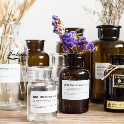 JK Mu space literary White transparent dark brown medicine bottle hydroponic vase set dry flower flower flower flower arrangement